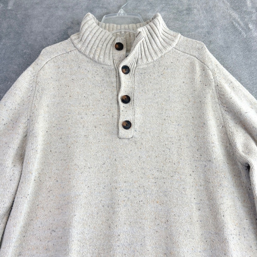Goodfellow & Co Mens L Beige Speckled Sweater Mock Neck Button Pullover Academia - Picture 2 of 10